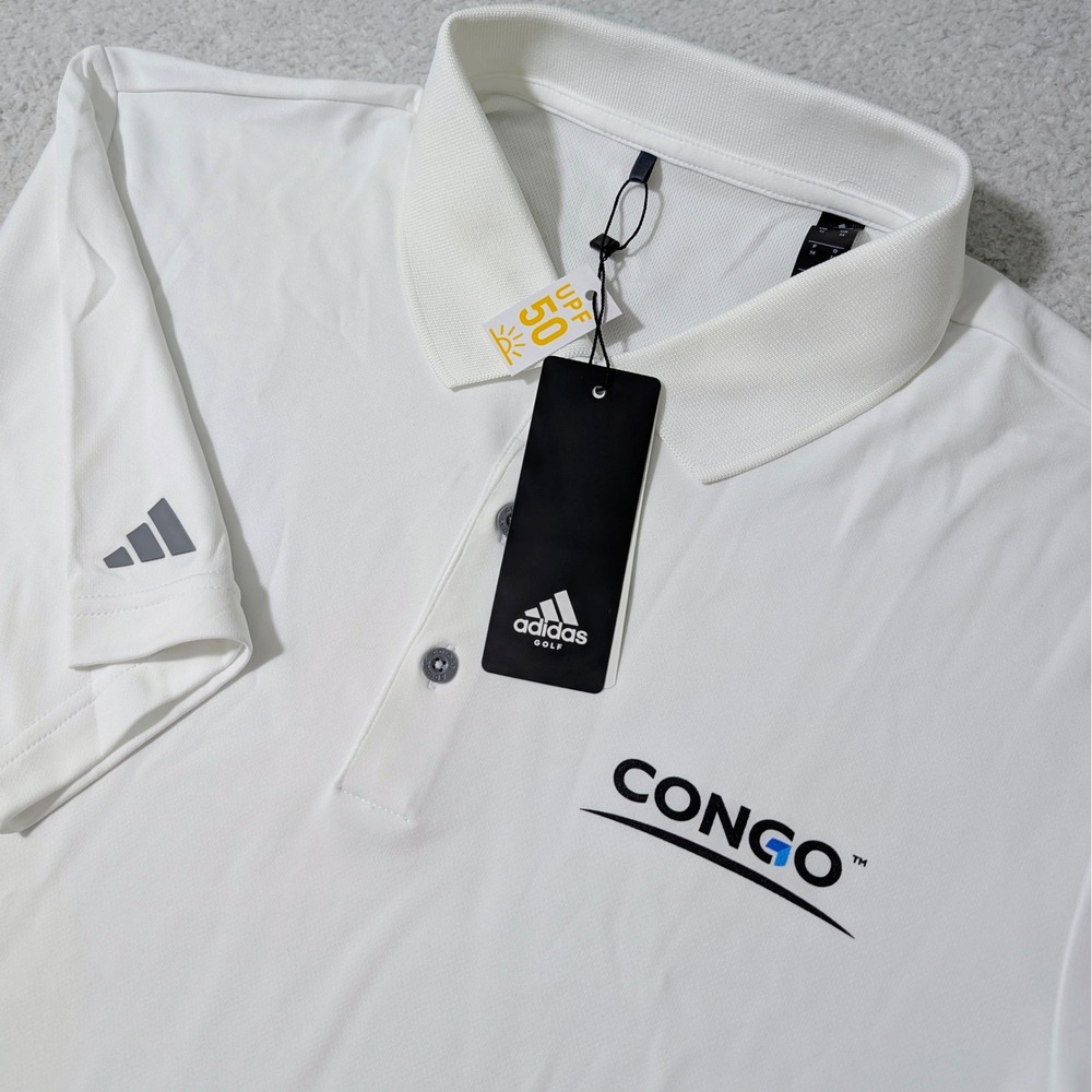 NEW! Adidas Golf Polo Men Med White Performance UPF 50 Short Sleeve Congo Shirt